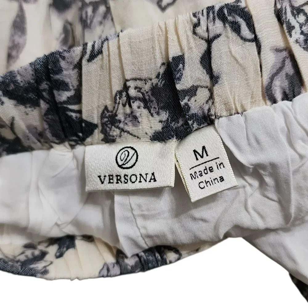 Versona Maxi Skirt Cream & Gray Floral Pull On Cottagecore Country